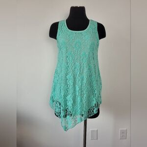 Aqua Lace Camisole Top Assymetric Hanky Hem Y2K Fairy Whimsical Boho Gypsy M